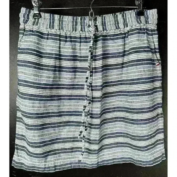 Tommy Hilfiger Skirt Womens Size 10 Blue Linen Striped Slash Pockets Drawstring - Picture 1 of 4